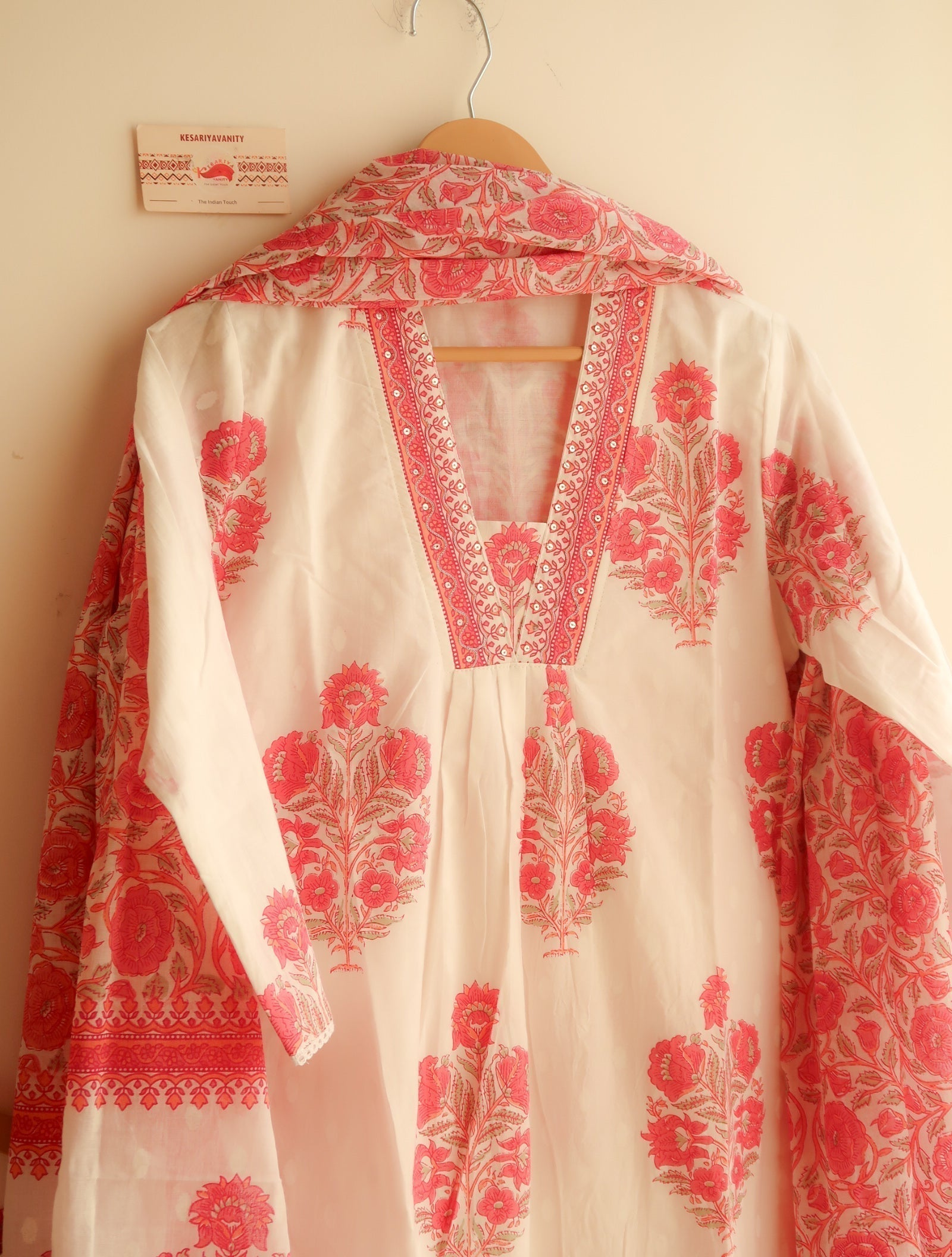 Pink Roses Three piece Cotton Suit Set - Blend of Fun